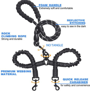 Dual Dog Leash Reflective Shock Absorbing - GAME-BRED K-9's