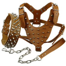 Load image into Gallery viewer, Cool Spiked Studded Leather Dog Harness Rivets Collar and Leash Set For Medium Large Dogs Pitbull Bulldog Bull Terrier  26&quot;-34&quot; - GAME-BRED K-9&#39;s